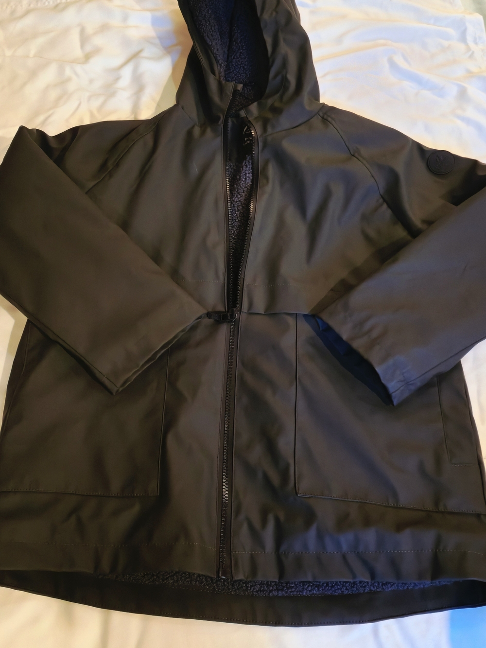 Zara Black Hooded Raincoat with Sherpa Inner